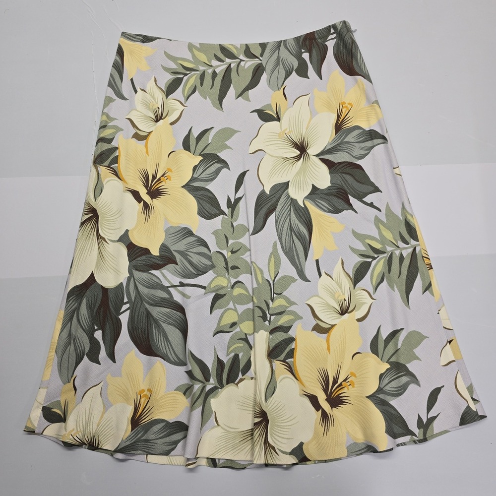 Tommy Bahama‎ Women 100% Silk Floral Midi Skirt Size 10 Yellow Green Tropical